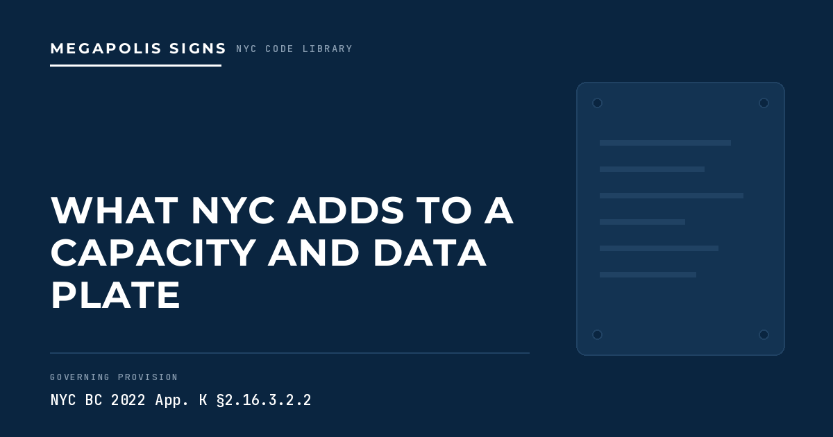 What NYC adds to an elevator capacity and data plate, Appendix K section 2.16.3.2.2